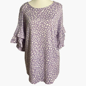 P & Rose Lavender Leopard Print Top with‎ Ruffle Sleeves